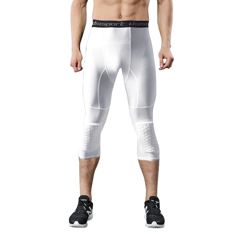 

Honeycomb Anticollision Cropped Trousers Men' Fitness Compression Pants With Knee Pad/Knee Support Honeycomb gym pants, Black