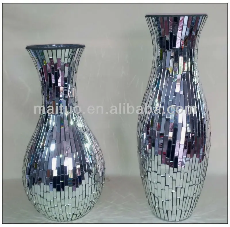 Tall Multi Coloured Floral Crackled Glass Mosaic Vase