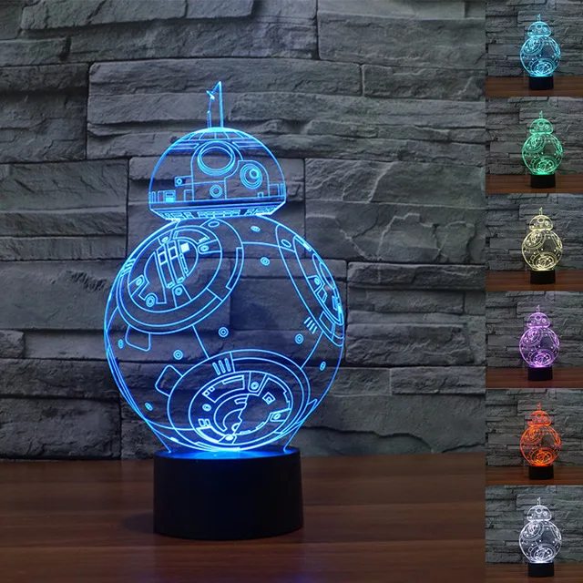 New Action Figure 7colors Robot R2D2 3D Visual LED Night Lights for Kids Bedroom Table Desk Lamp