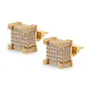 Wholesale HipHop Iced Out Big Square Flat Screen Block Screw Back Stud Zirconia Earring For Men