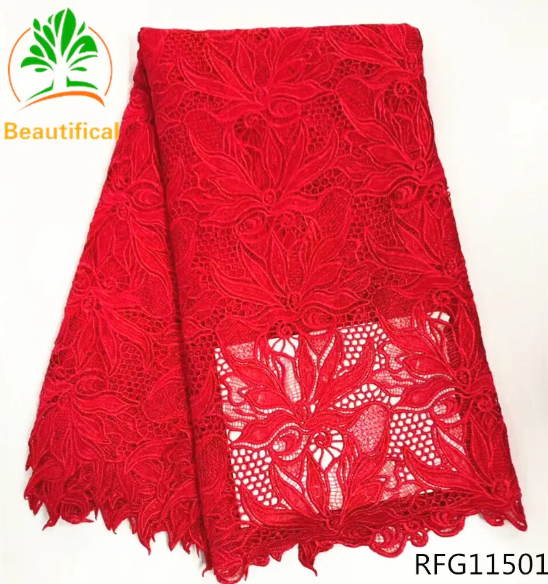 

Nigerian cord lace red colour fashion african guipure cord lace fabric 2017 RFG115