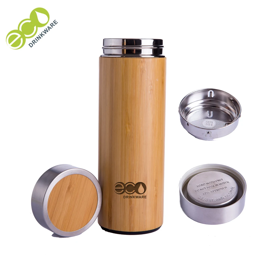 

GB8040 380ML/14OZ Natural Stainless Steel bamboo Vacuum Insulated infuser flask Wholesale