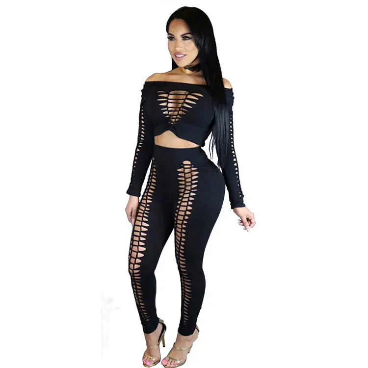 

Trendy fitness wear hollow out two piece set women clothing