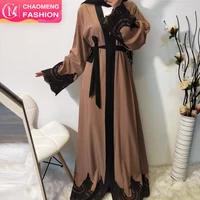 

1545# Fabric Nida Embroidery Lace Muslim Women Ladies Front Open Cardigan Kimono Abaya 2019 Kaftan Wholesale Islamic Clothing