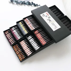 Image of Chopsticks 5 Pairs and Gift Box Dishwasher Safe Japanese Reusable Black Beautiful Chopstick flowers Chinese Korean Sushi Sashimi