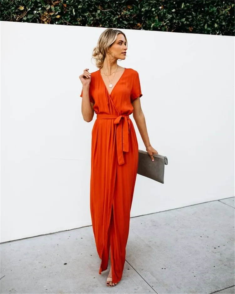 

D3000 Sexy Fashion Half Sleeve Casual Woman Maxi Dress Summer Boho Dress, White