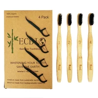 

100% Natural Eco-Friendly Custom Logo Biodegradable Wholesale Charcoal Moso Bamboo Toothbrush Pack of 4 FDA/CE/SGS For US