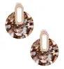 latest design round leopard acetate sheet earrings fashion tortoise shell acrylic stud earrings with gold oval ring