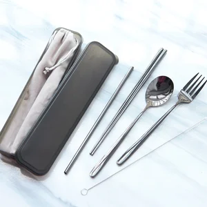 Image of Stainless Steel Portable Travel Cutlery Set In Case And Pouch