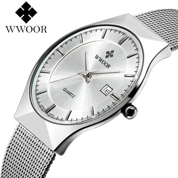 

WWOOR 8016 New Top Luxury Men's Watches Thin Stainless Steel Mesh Strap Quartz watch Fashion casual watches