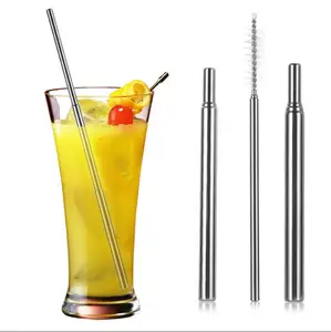 Portable Stainless Steel Telescopic Drinking Straw Reusable Wholesale FDA Foldable Telescopic Brush Collapsible Drinking Straw