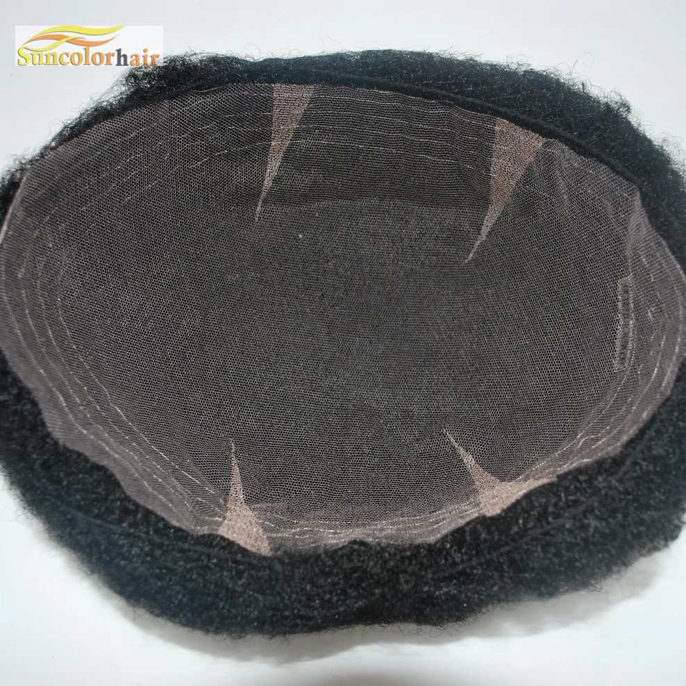 

100% Human hair black toupee for men afro curly hairpieces