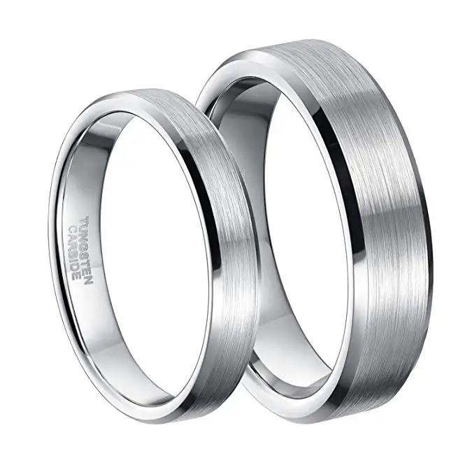 

4mm 6mm Tungsten Carbide Ring for Men Women Comfort Fit Beveled Edge Brushed Silver Wedding Band Size 4-14
