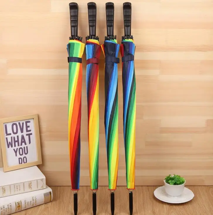 

Wholesale Price with Stock and Small order Long handle automatic umbrella rainbow umbrella