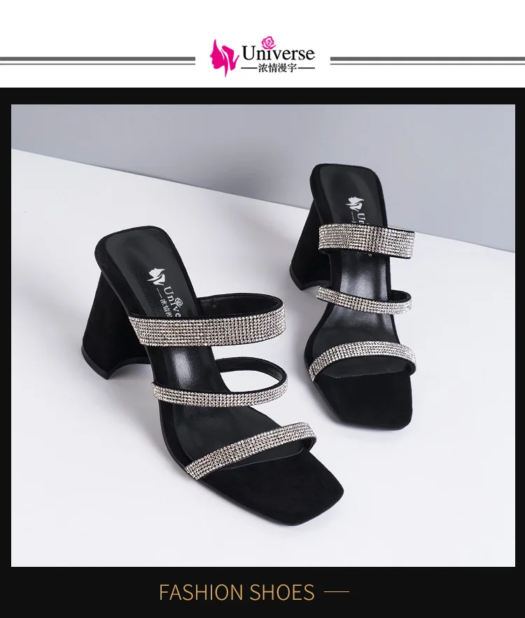 New Design Diamond Decoration Outdoors High Heel Slippers For Women - Buy New Design Slippers 