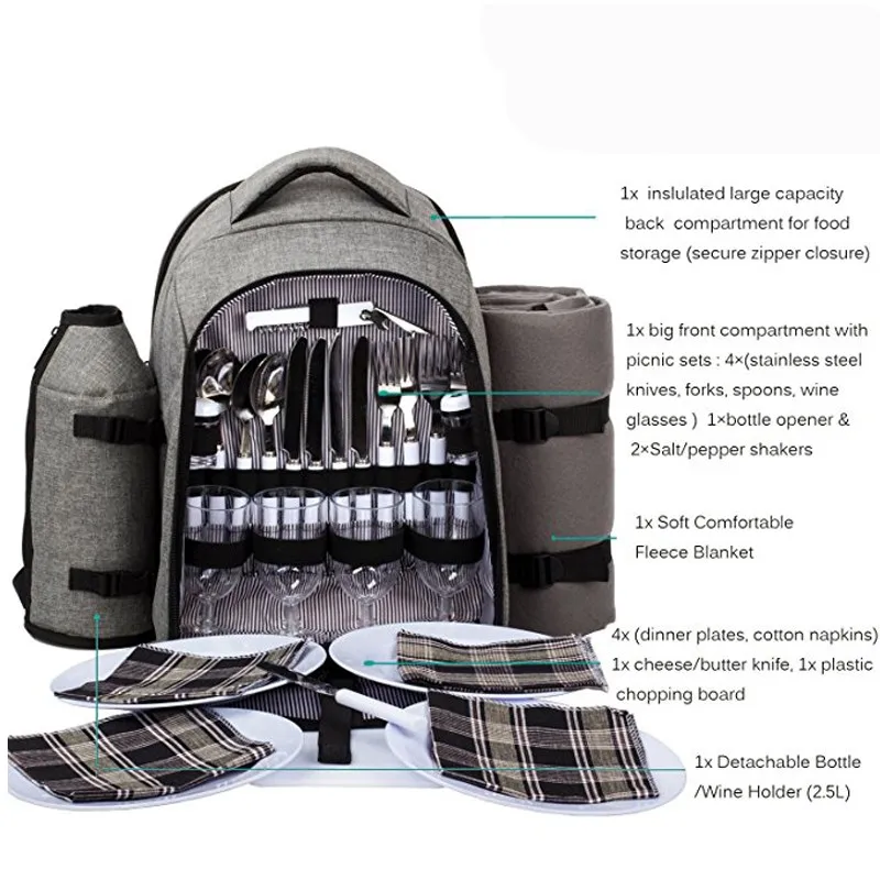 Waterproof Picnic Backpack For 4 Person With Cutlery Set,Cooler