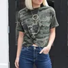 Women Summer Short Sleeve Style Camo Cropped Tee