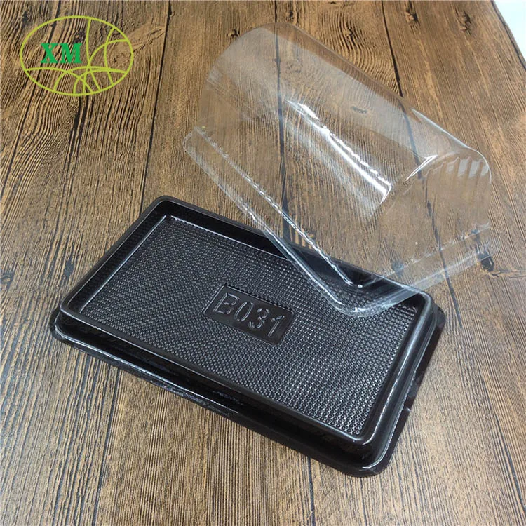 
High grade cake tray blister packaging design black plastic food disposable container 