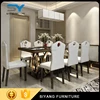 European style 8 chair dining table set red and black modern glass dining table CT008