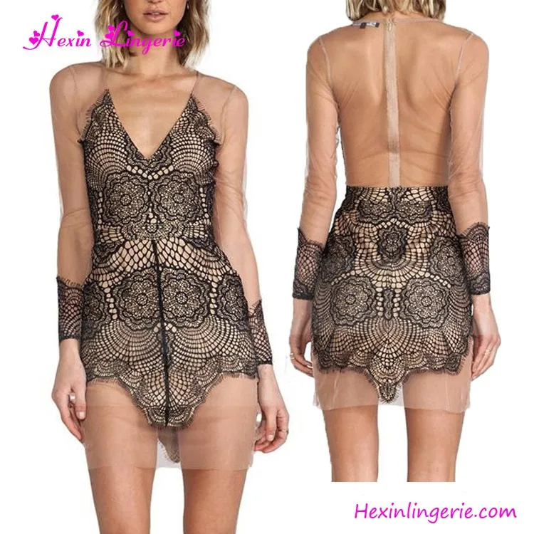 

Wholesale Black Blue Yellow Sexy Lace Mesh For Love And Lemons Hollow Out Long Whiter Dresses Women Night Dress, Night dress has blue;yellow;black colors