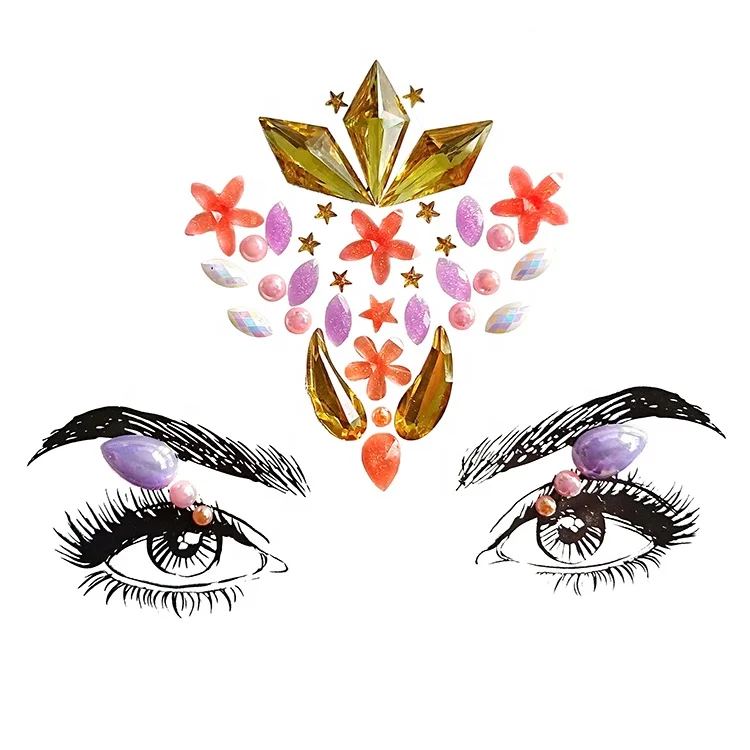 

2020 Self adhesive custom temporary tattoo rhinestone sticker face jewels
