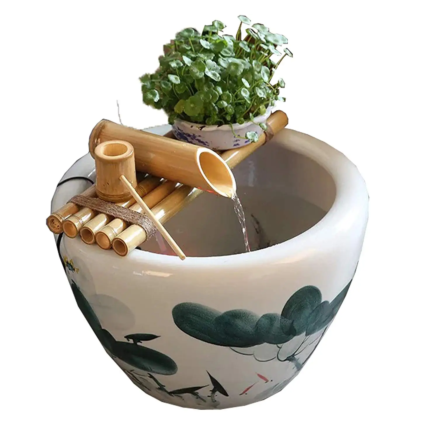 foci cozi Water Fountain Spout, Complete Kit Includes Submersible Pump for Easy Install, Handmade Indoor/Outdoor Natural Split-Free Bamboo 19.6 Inches