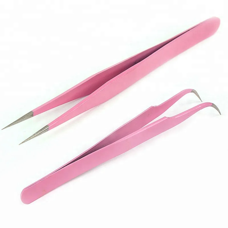 

Custom logo volume false lash tweezer eyelash extension tweezers private label, Pink