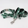 Tropical Leaves Bow Tie Dog Collar , Personalized Engraved Dog Collar with All Metal Buckle