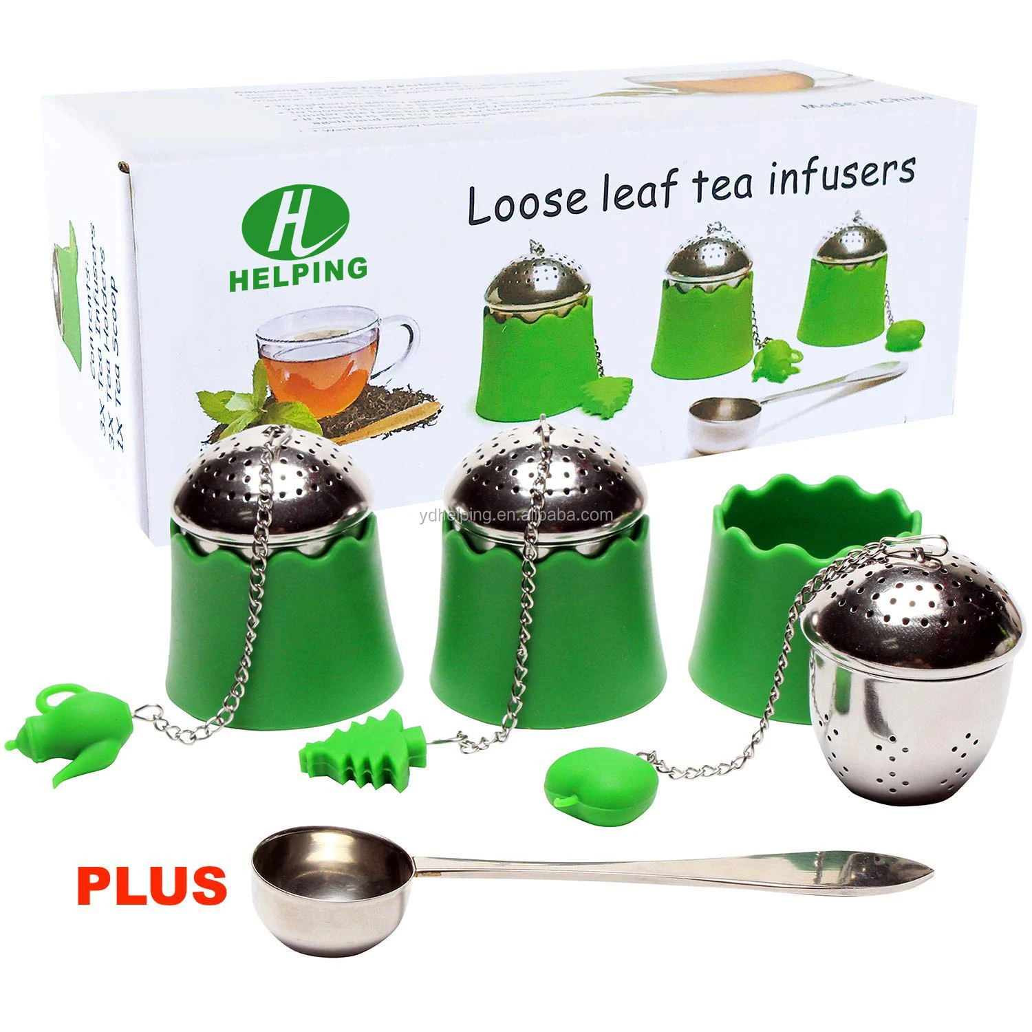 Amazon Hot Selling Silicone Leaf Stainless Steel Tea Infuser Set Pack 4