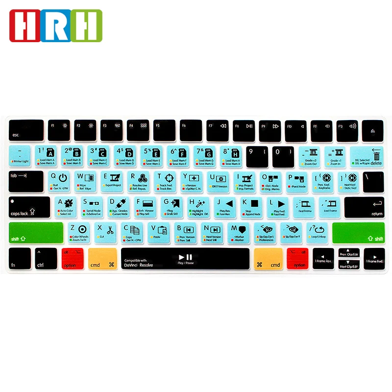 

Hot sale DaVinci Resolve Shortcut desktop computer cover Hotkeys Silicone keyboard for magic MLA22LLB/A laptop keyboard cover, Any pantone color or multi-colors can be customized.