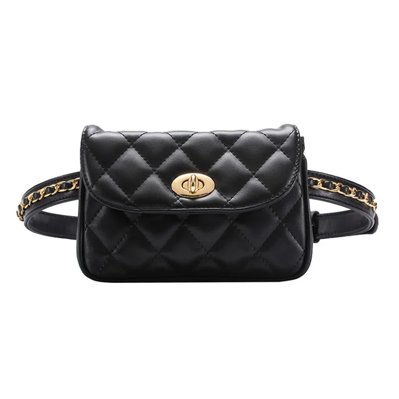 

Luxury Pochete Plaid Leather Waist Belt Bag With Chain Crossbody Bag Ladies Fanny Pack