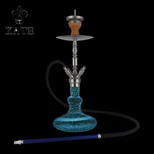 Image of HB-S111M LED glow colored light fluorescent glass bottle stainless steel hookah with silicone hose