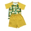 Summer back to school short shirt+shorts outfit school bus,pen,clock,notebook patterns top +cotton carpi sets
