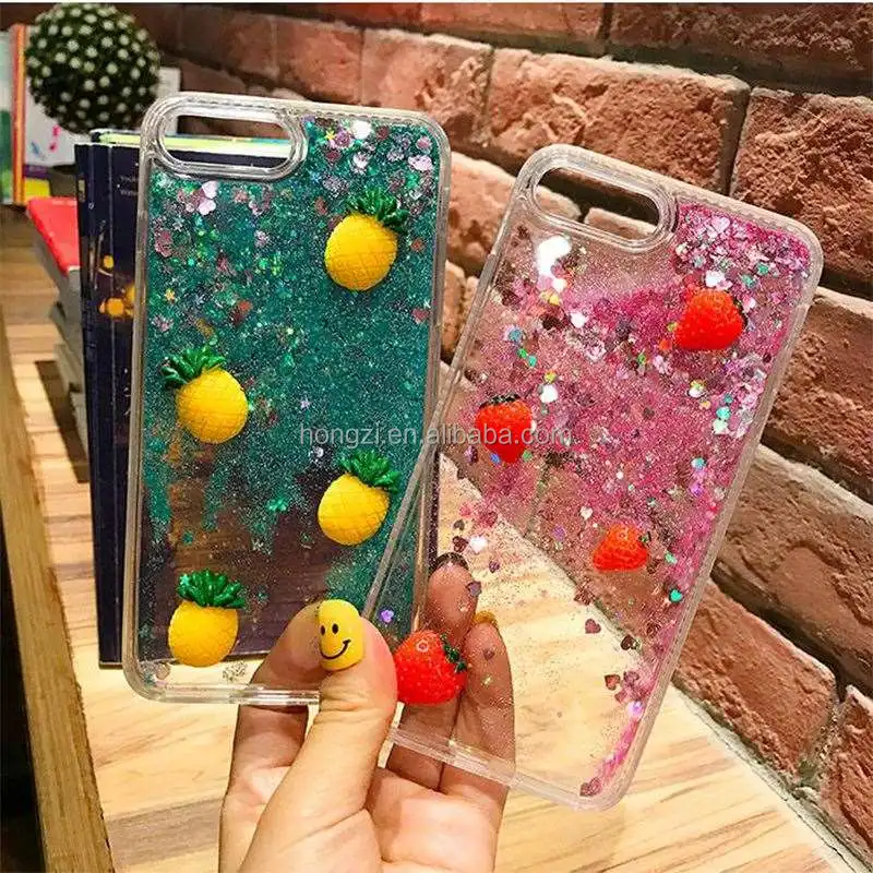 

Summer 3D Pineapple Phone Case For iPhone 6 6S Plus 7 7 Plus Fashion Fruit Strawberry Quicksand Flash powder Back Cover Fundas