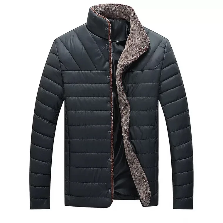 new design man quilted jacket fleece lined, warm winter down jacket for men PU leather
