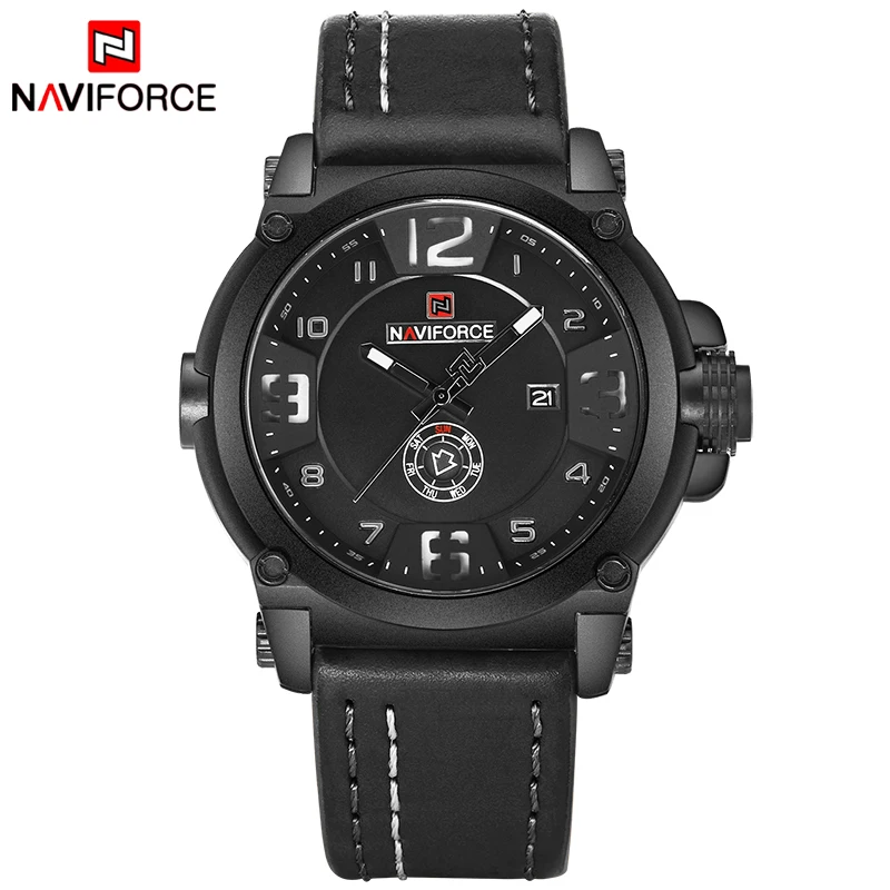 

NAVIFORCE 9099 Mens Watches Top Brand Luxury Sport Quartz-Watch Leather Strap Clock Men Waterproof Wristwatch relogio masculino, 4 color choose