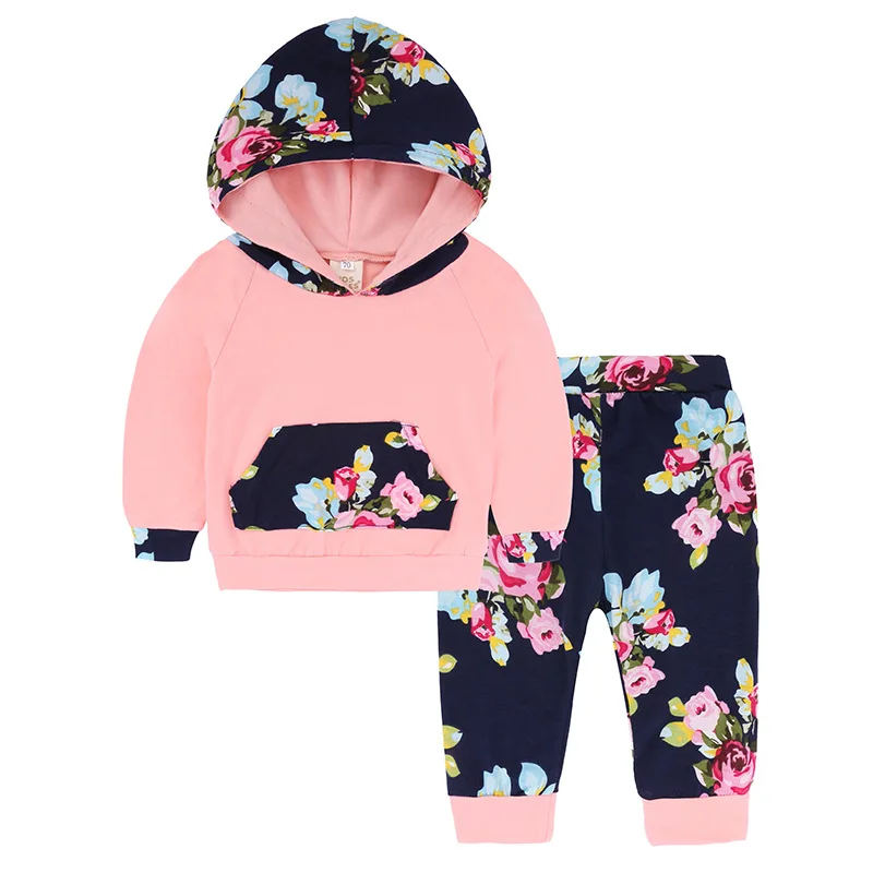 

Baby Clothing Floral Newborn Baby Girls Clothes Hooded Tops +Pants Home Outfits 2Pcs Set 3-24M, Pink