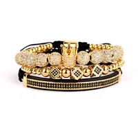 

New Design high quality CZ diamond beads Crown bracelet men women macrame bracelet set