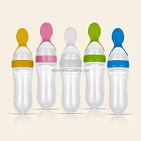 

Baby Milk Feeder FDA Silicone Material Hands Free Baby Feeding Bottle With Spoon