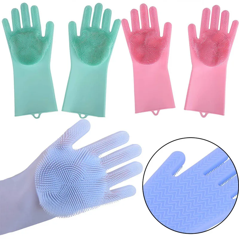 

Reusable Silicon Dishes Gloves with Cleaning Brush Kitchen Wash Housekeeping Washing Gloves Food Grade Dishwashing Dishwasher, 3 color availabled