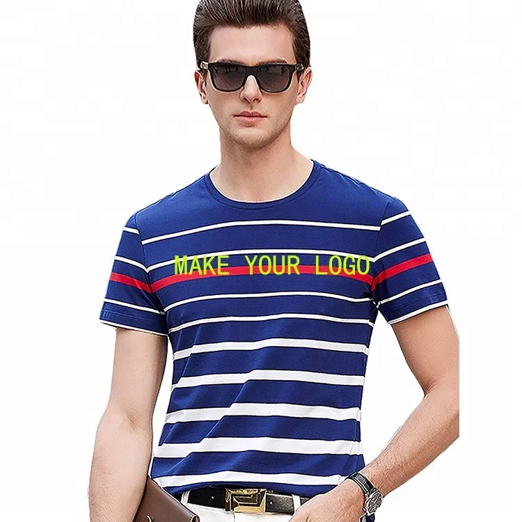 100 Cotton Round Neck T Shirt Casual Stripe Stretch T Shirt Mens T