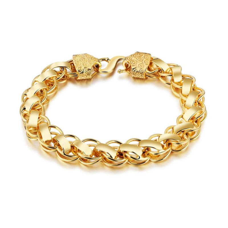 

24K Fashion New Gold Plated Charm Bracelet Men Copper Chain Jewelry