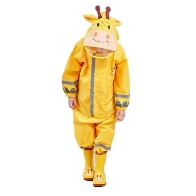 

2019 Newest design waterproof cartoon style reflective coverall raincoat for toddler, Yellow or pink;blue;green or customized