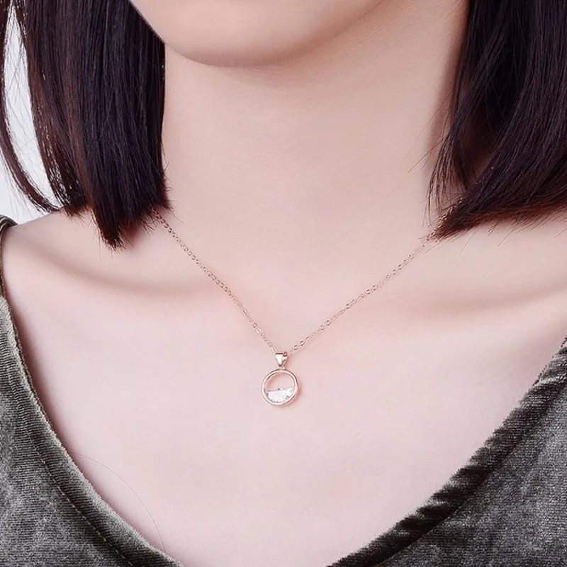 Fashion Jewelry Korea Necklace Circle Zircon Jewellery Rose Gold Plated