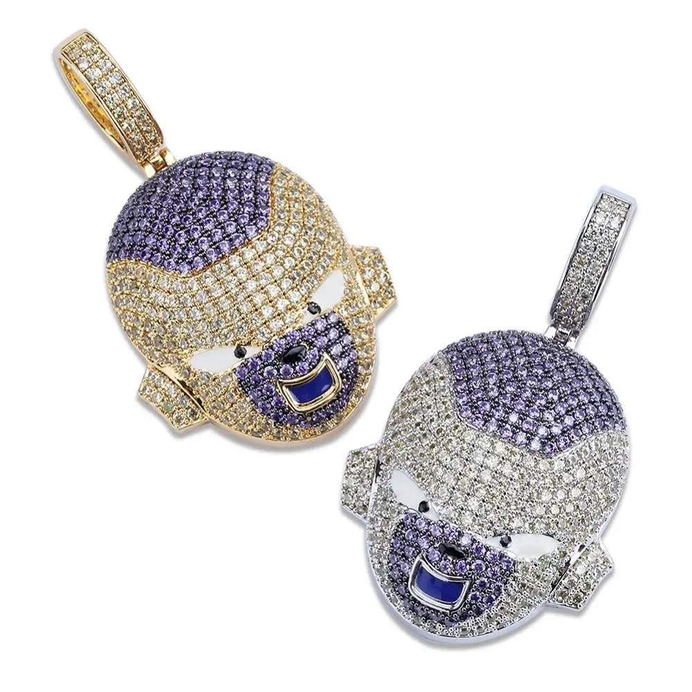 

Hip Hop Jewelry Gold Silver Micro Inlay Powder Zirconium Ice Cream Dragon Ball Character Frieza Pendant Necklace, Gold/black