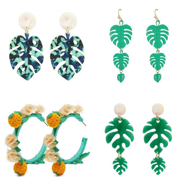 

Fashion Jewellery Tortoise Green Leaf Jade Big Hoop Acrylic Earrings For Women