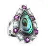 PES Fashion Jewelry! 18x9mm Oval Natural Abalone Paua Shell, Amethyst CZ and Blue Topaz Ring (PES6-1709)
