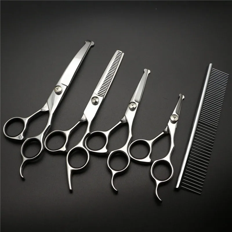 

2019 Pet Hair Cutting Razor Tools Set WithMustache Scissors and Salon Groomer Tools 5 PCS, Silver