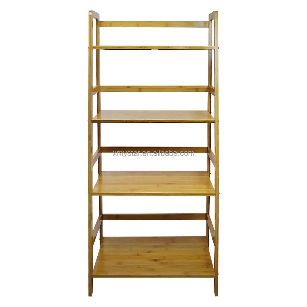 
ladder shape multi-layer freestanding bamboo Bookshelf factory BSCI 