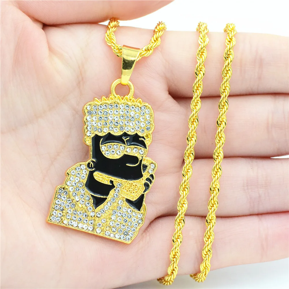 

New hiphop jewelry men necklace Simpson dripping oil pendant Sunglasses Necklace, Gold
